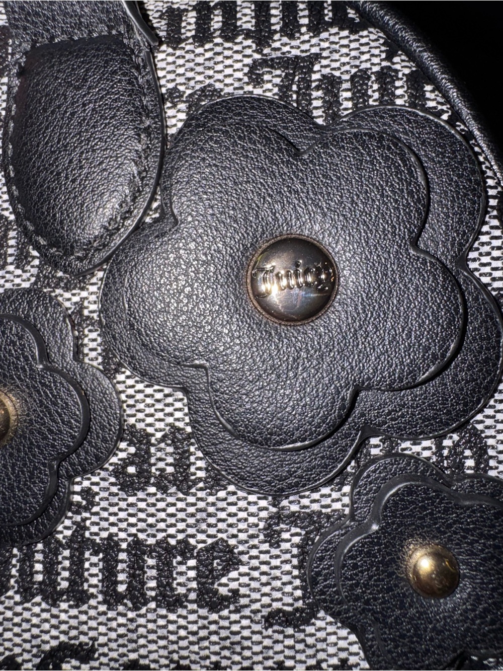 Juicy Couture Black and Gray Floral Logo Dome Satchel - Picture 5 of 9